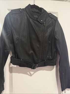 LA Coalition Black Textured Faux-Leather Moto Jacket